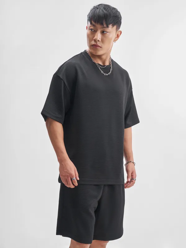 Highlander Men Black T-Shirt With Shorts Co-Ords