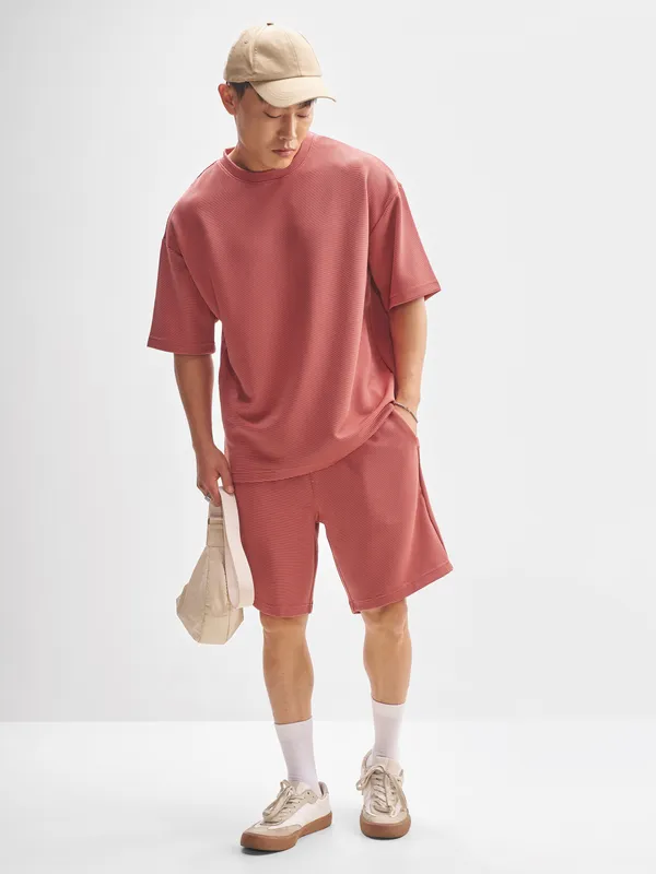 Highlander Men Peach T-shirt With Shorts Co-Ords