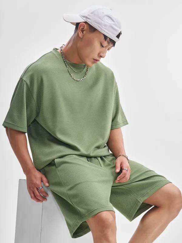 Highlander Men Olive T-Shirt With Shorts Co-Ords