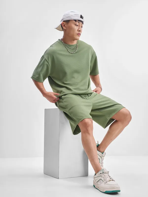 Highlander Men Olive T-Shirt With Shorts Co-Ords