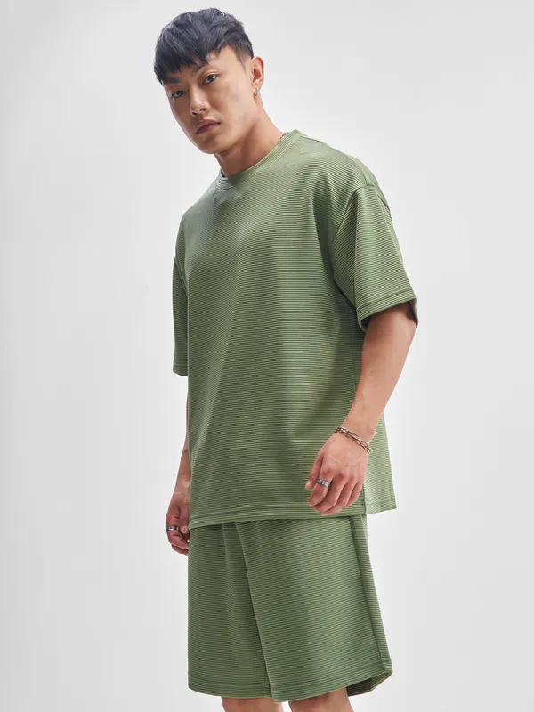 Highlander Men Olive T-Shirt With Shorts Co-Ords