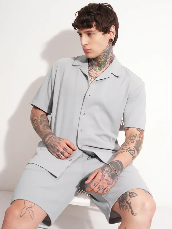 Highlander Men Grey Shirt With Shorts Co-Ords