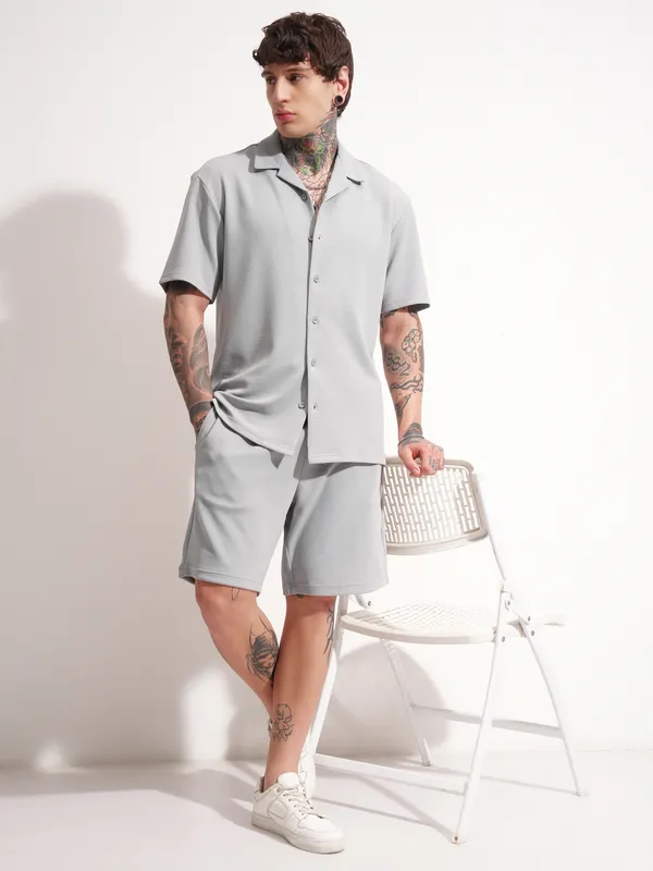 Highlander Men Grey Shirt With Shorts Co-Ords