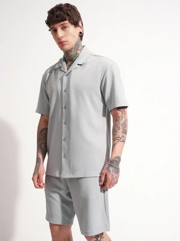 Highlander Men Grey Shirt With Shorts Co-Ords