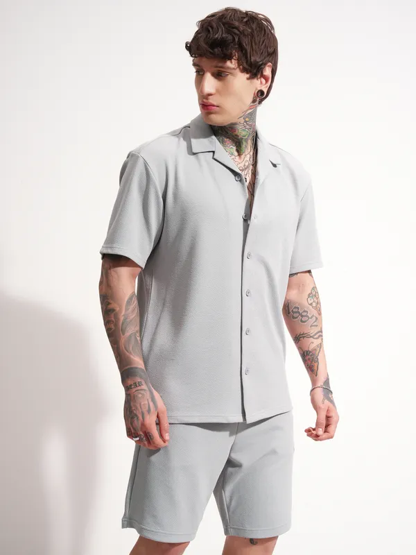 Highlander Men Grey Shirt With Shorts Co-Ords