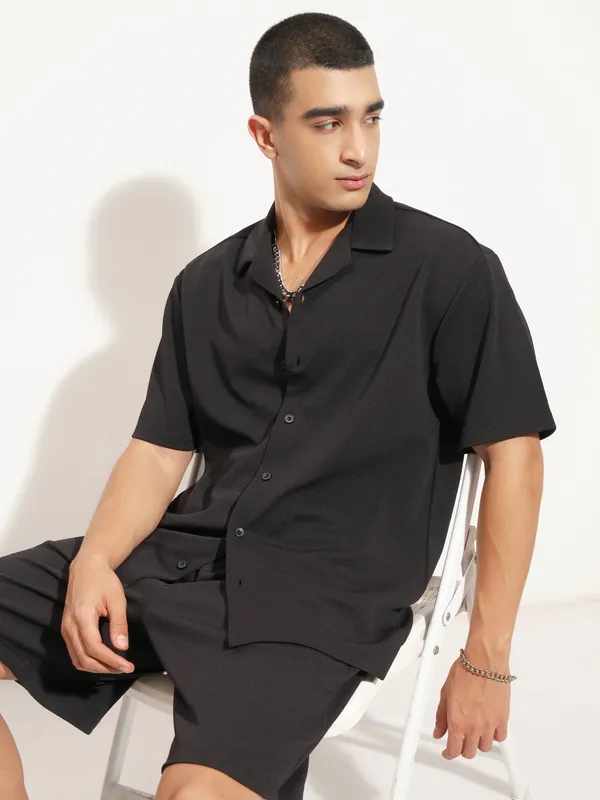 Highlander Men Black Shirt With Shorts Co-Ords