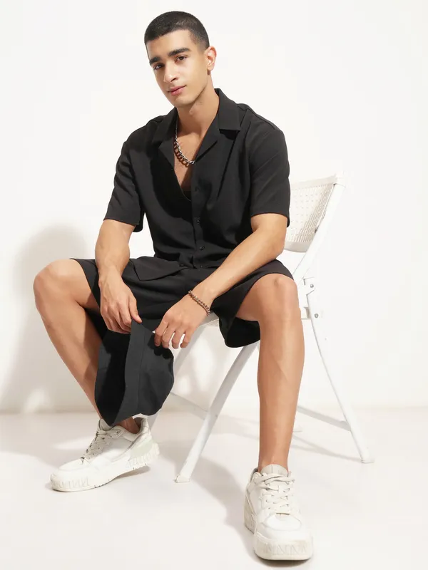 Highlander Men Black Shirt With Shorts Co-Ords