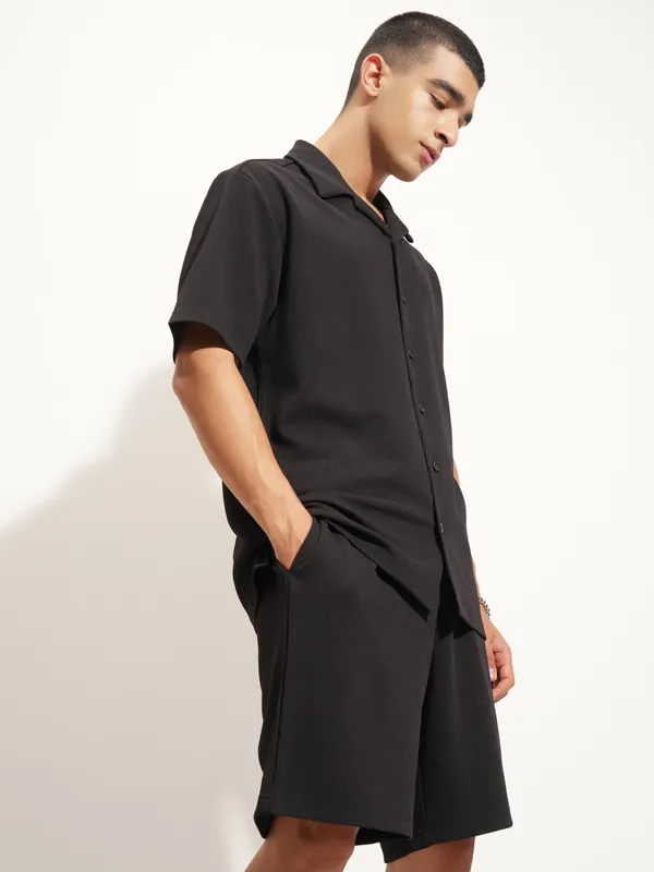 Highlander Men Black Shirt With Shorts Co-Ords