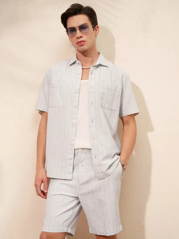 Highlander Men Grey Shirt With Shorts Co-Ords
