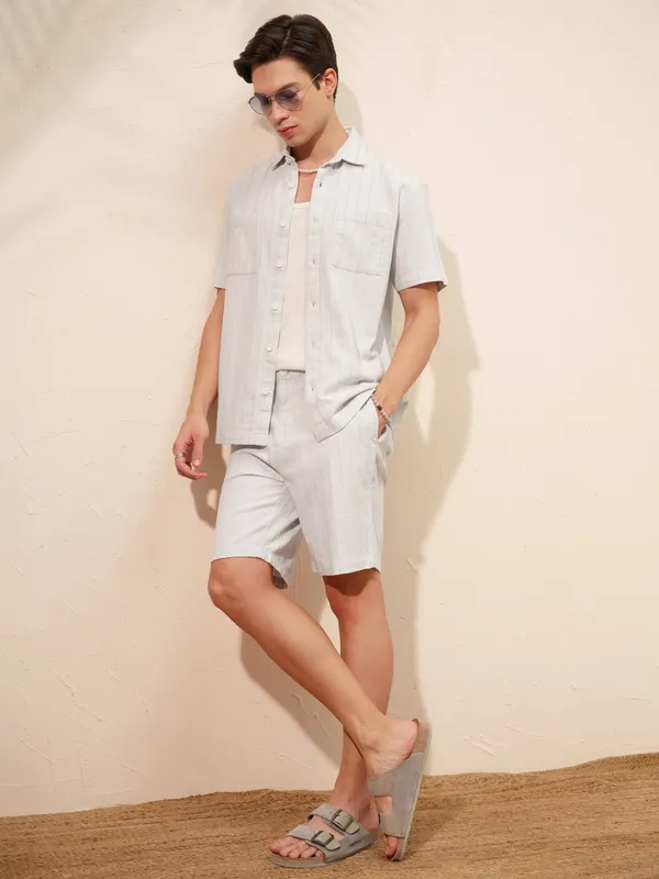 Highlander Men Grey Shirt With Shorts Co-Ords