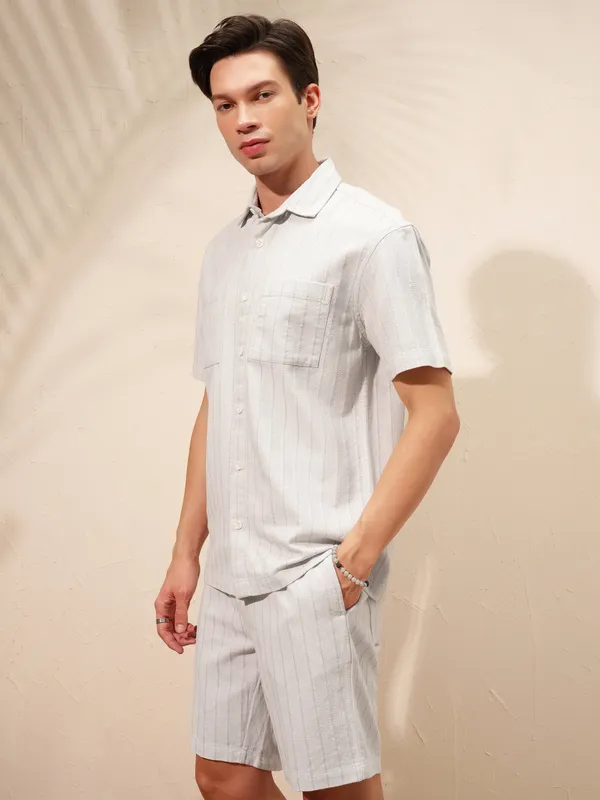 Highlander Men Grey Shirt With Shorts Co-Ords