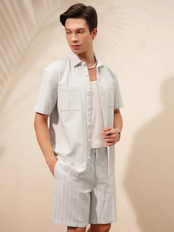 Highlander Men Grey Shirt With Shorts Co-Ords