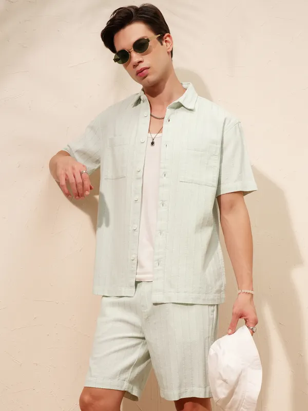 Highlander Men Green Shirt With Shorts Co-Ords