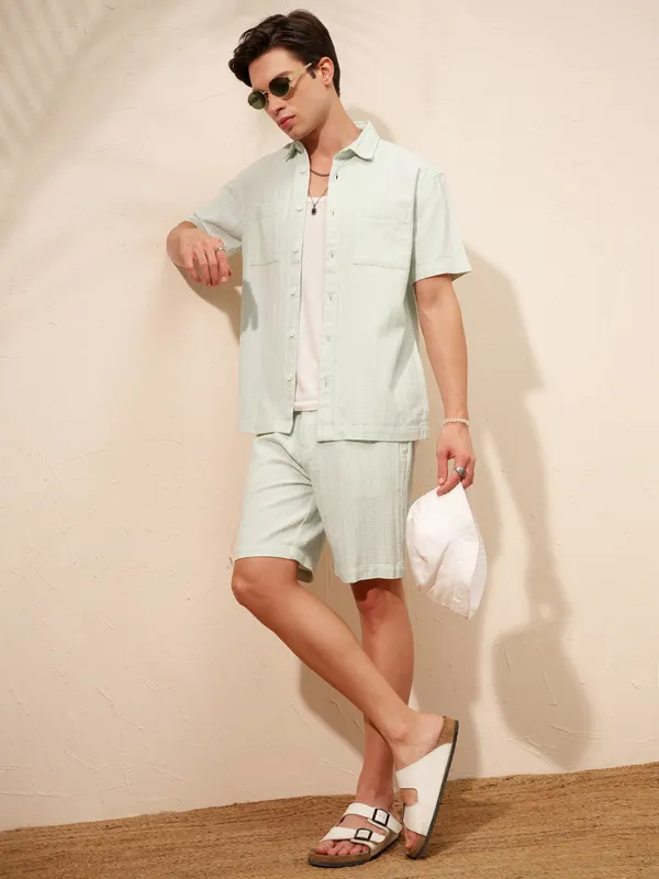 Highlander Men Green Shirt With Shorts Co-Ords