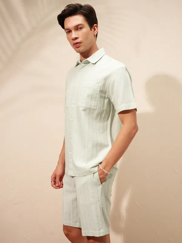 Highlander Men Green Shirt With Shorts Co-Ords