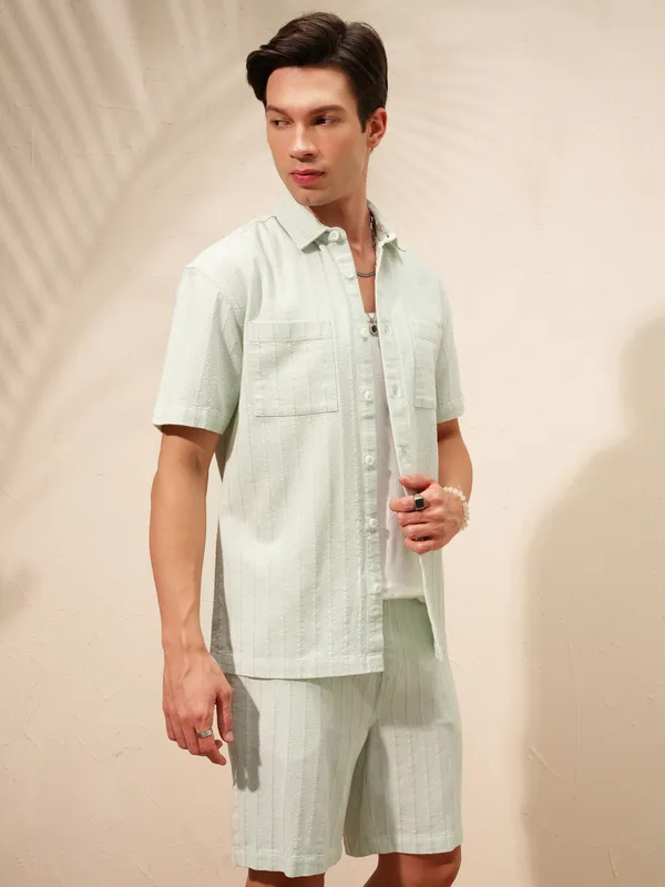 Highlander Men Green Shirt With Shorts Co-Ords