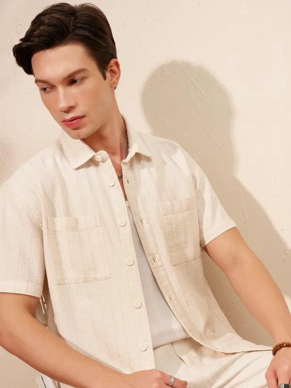 Highlander Men Beige Shirt With Shorts Co-Ords