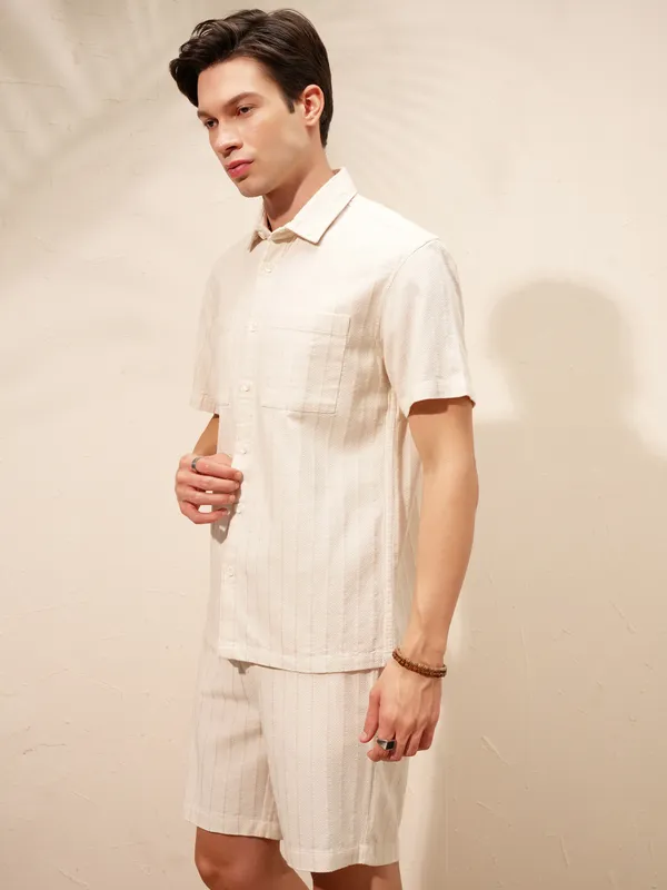 Highlander Men Beige Shirt With Shorts Co-Ords