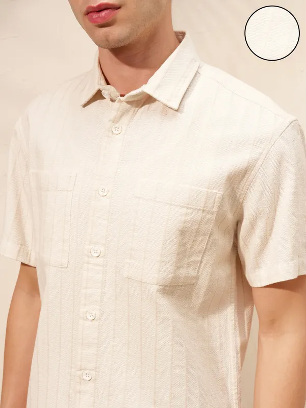 Highlander Men Beige Shirt With Shorts Co-Ords