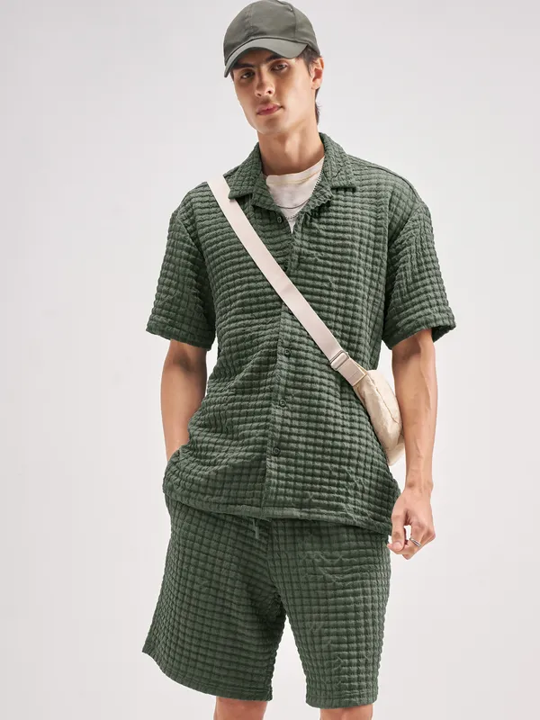 Highlander Men Olive Shirt With Shorts Co-Ords