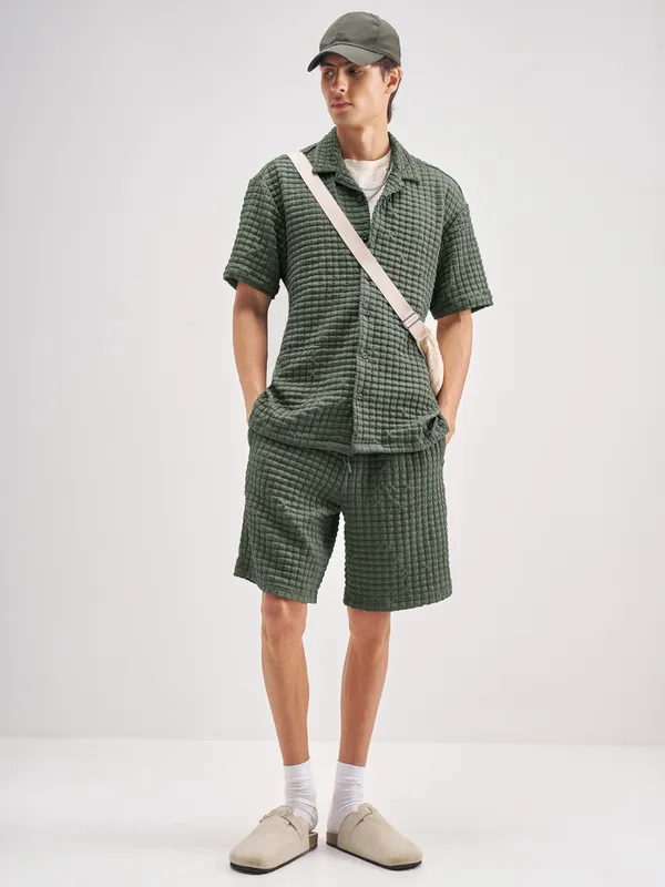 Highlander Men Olive Shirt With Shorts Co-Ords