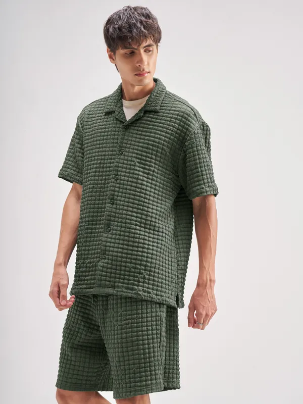 Highlander Men Olive Shirt With Shorts Co-Ords