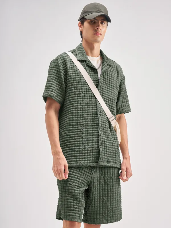 Highlander Men Olive Shirt With Shorts Co-Ords