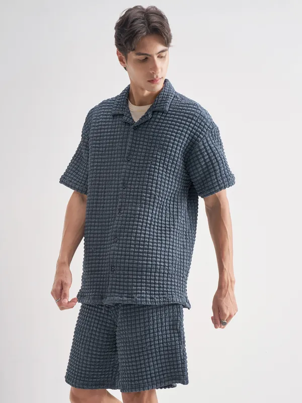 Highlander Men Blue Shirt With Shorts Co-Ords