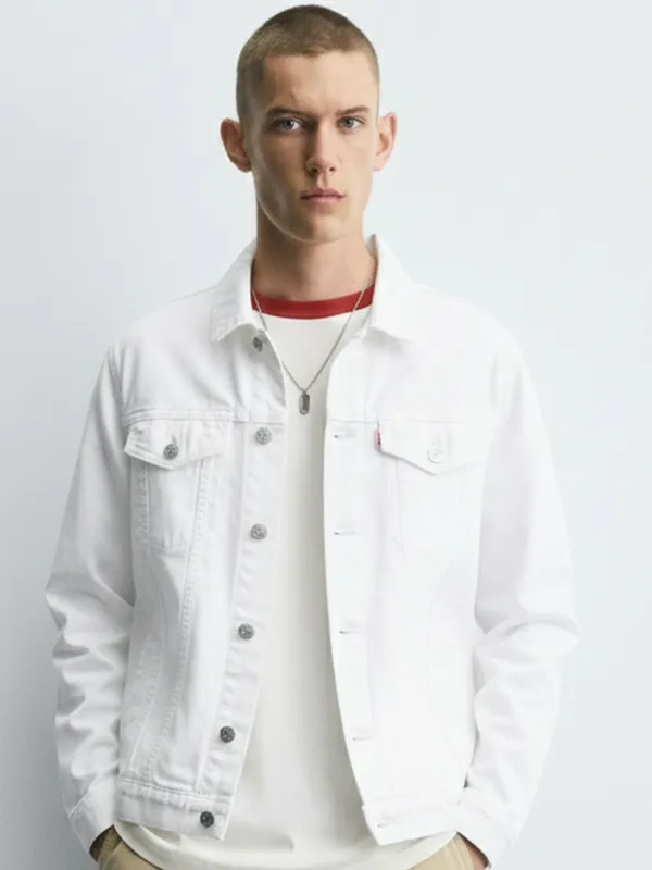 Highlander Men White Solid Denim Jacket