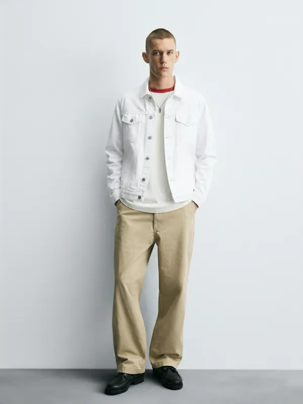 Highlander Men White Solid Denim Jacket