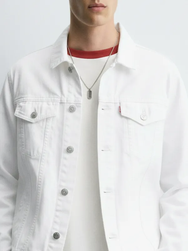 Highlander Men White Solid Denim Jacket