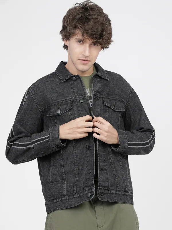 Highlander Men Black Solid Denim Jacket