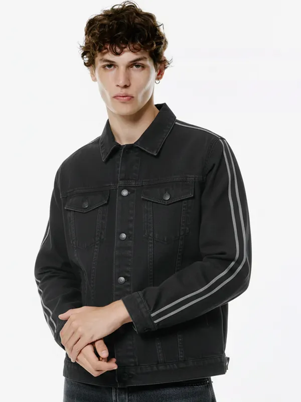 Highlander Men Black Solid Denim Jacket