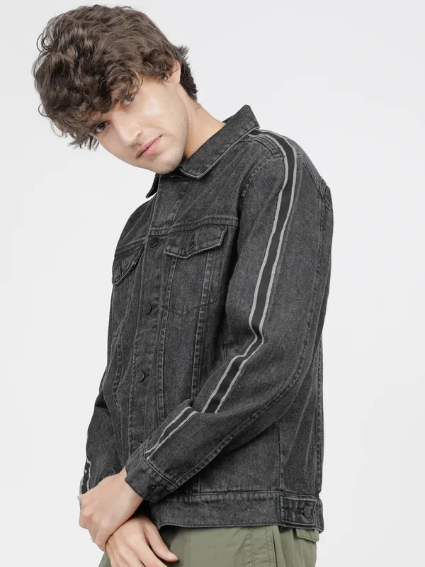 Highlander Men Black Solid Denim Jacket