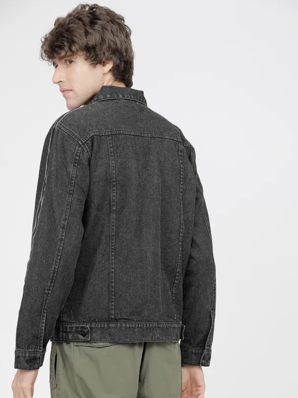 Highlander Men Black Solid Denim Jacket