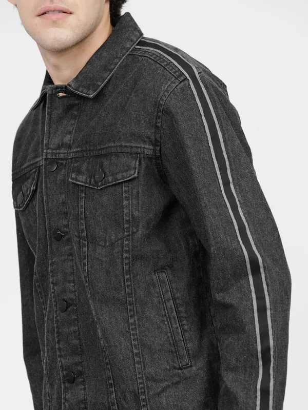 Highlander Men Black Solid Denim Jacket