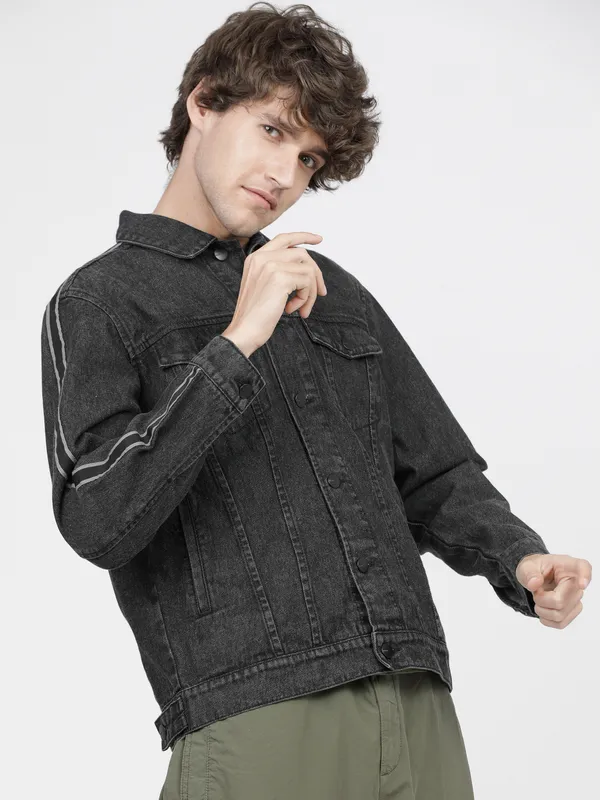 Highlander Men Black Solid Denim Jacket