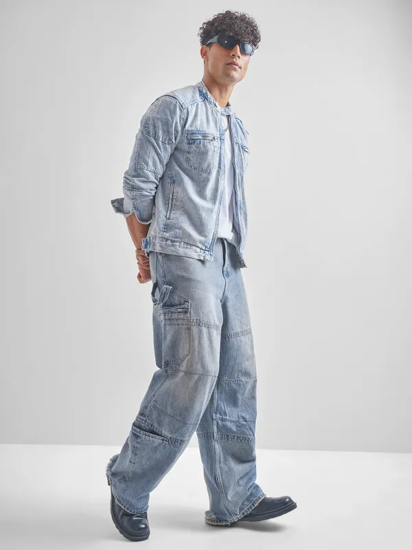 Highlander Men Blue Solid Denim Jacket