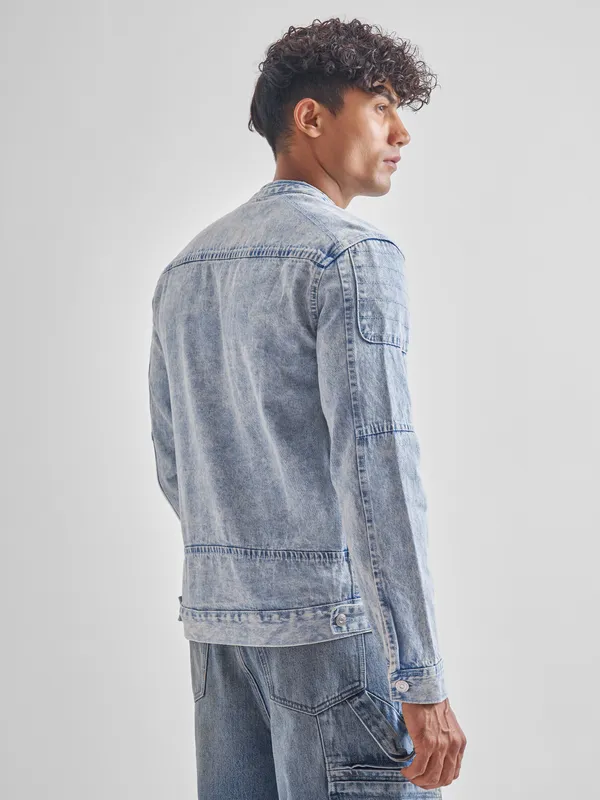 Highlander Men Blue Solid Denim Jacket