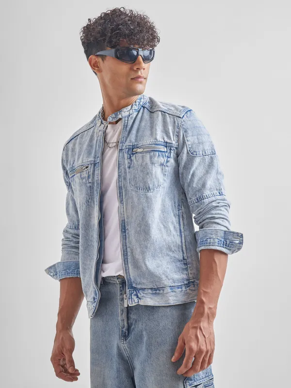 Highlander Men Blue Solid Denim Jacket