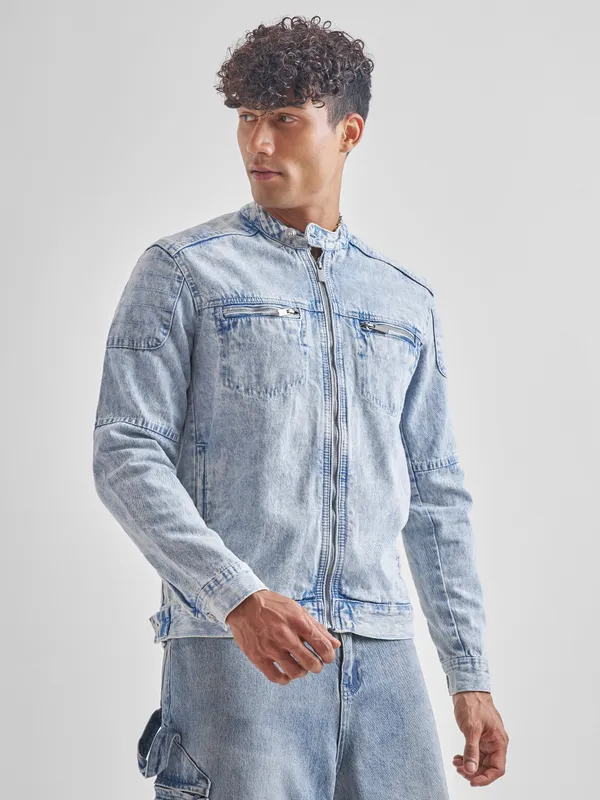 Highlander Men Blue Solid Denim Jacket