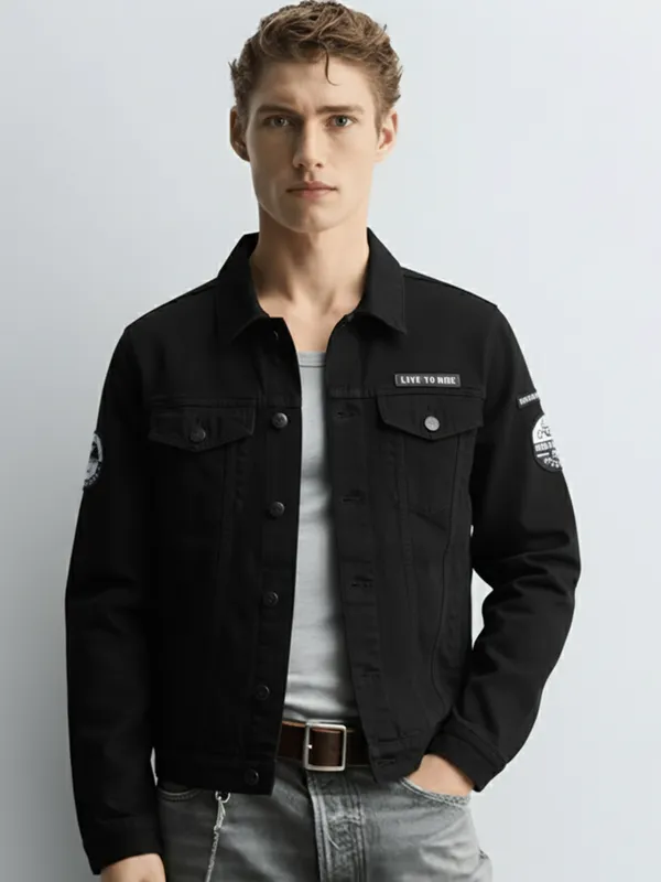Highlander Men Black Solid Denim Jacket
