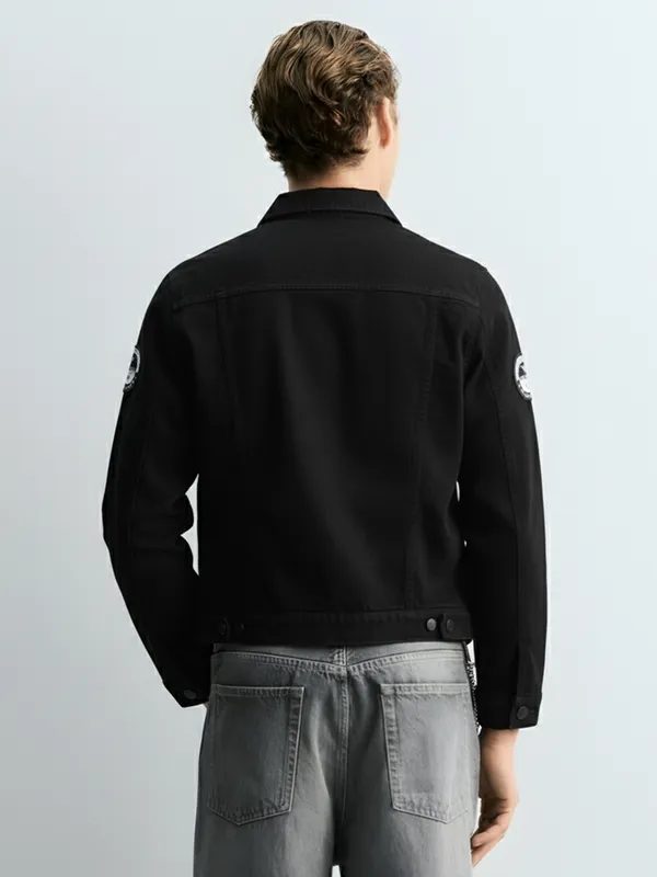 Highlander Men Black Solid Denim Jacket