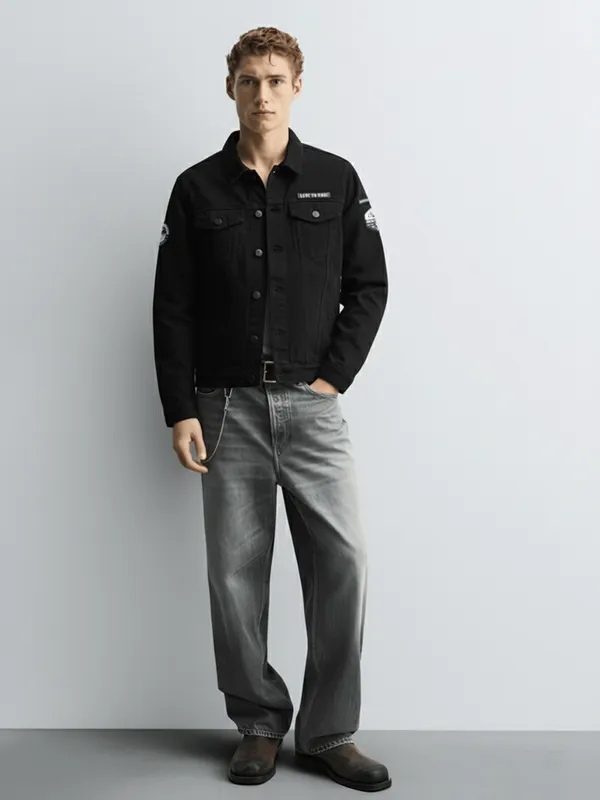 Highlander Men Black Solid Denim Jacket