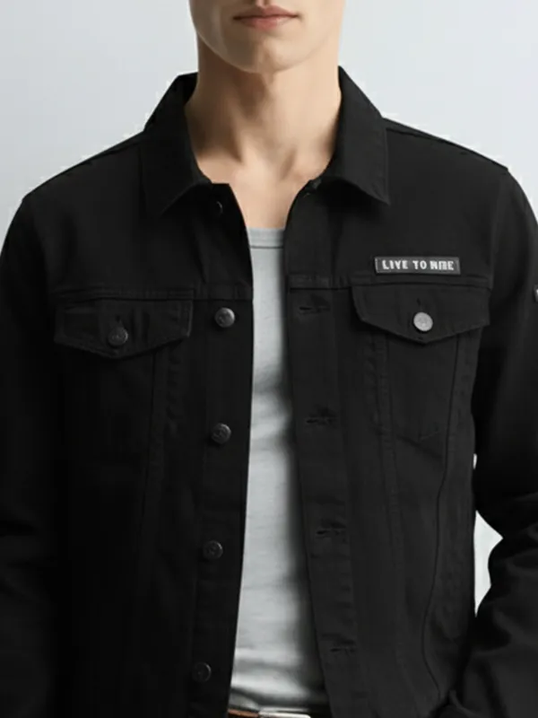 Highlander Men Black Solid Denim Jacket