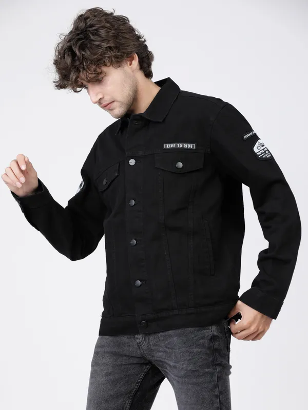 Highlander Men Black Solid Denim Jacket