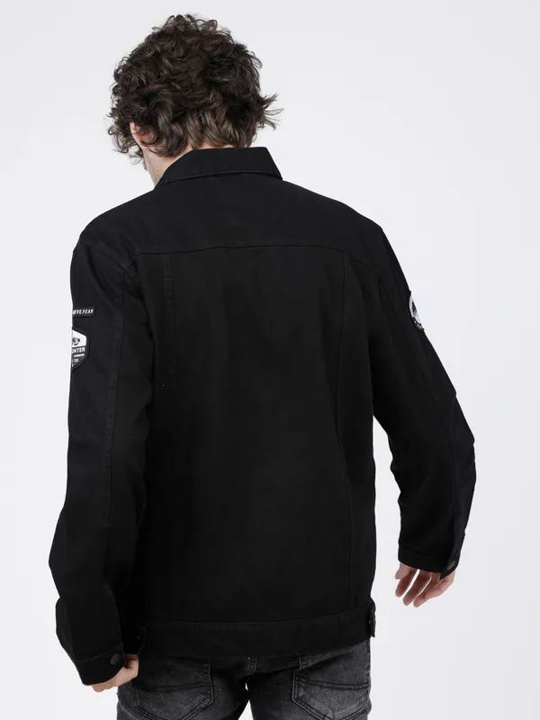Highlander Men Black Solid Denim Jacket