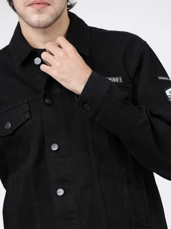 Highlander Men Black Solid Denim Jacket