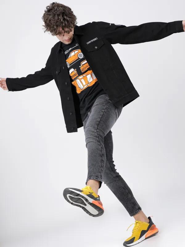 Highlander Men Black Solid Denim Jacket