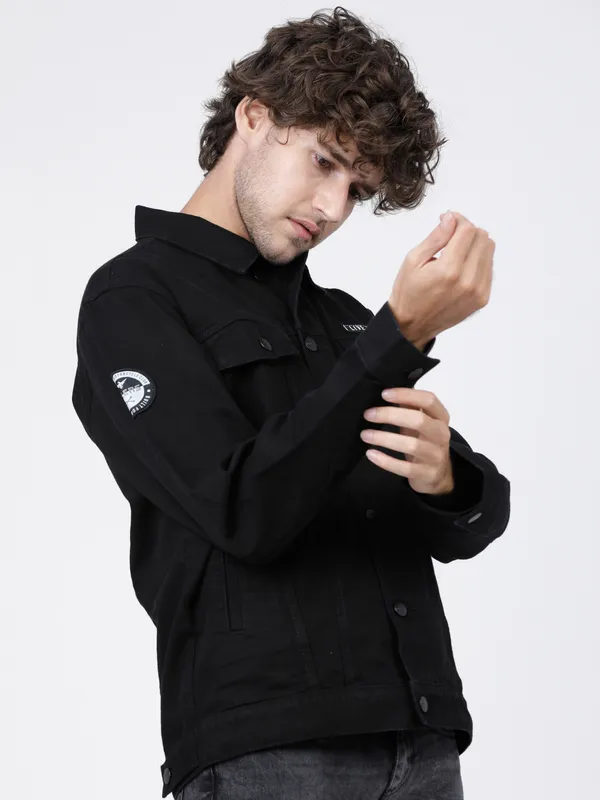 Highlander Men Black Solid Denim Jacket